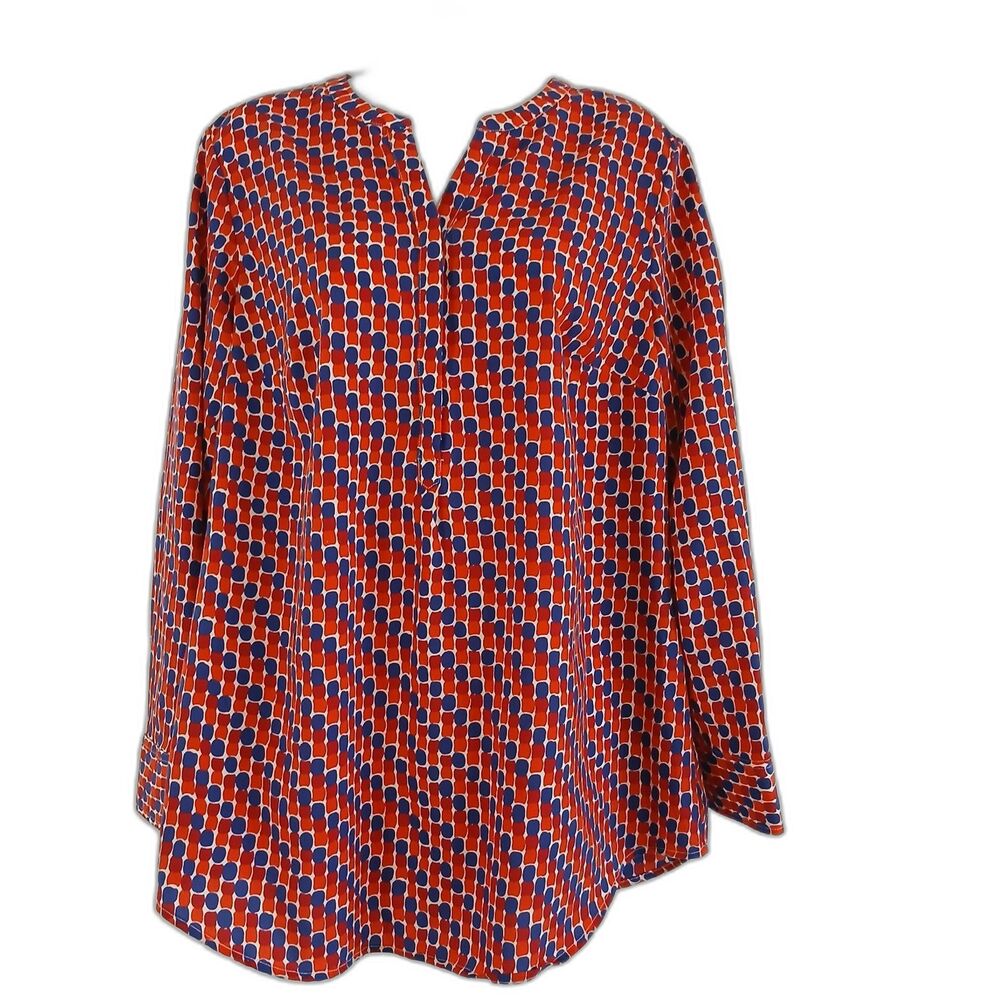 Talbot top tunic colorful dot red blue pattern v neck sz 18 casual boho work